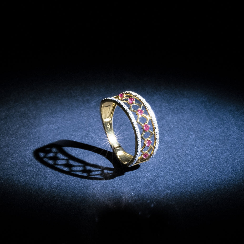 "Ruby Diamond" Ring - 375/1000 Yellow Gold