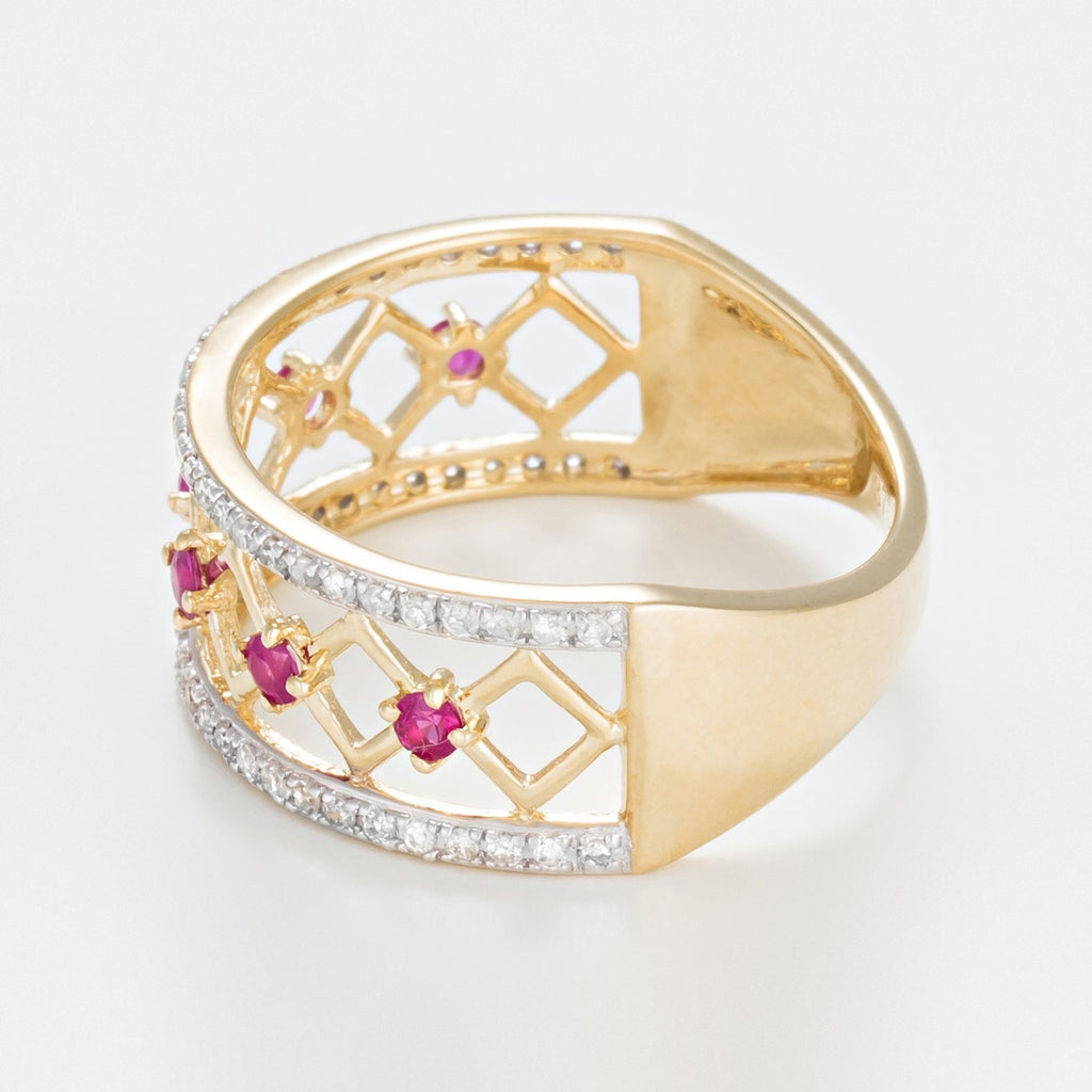 "Ruby Diamond" Ring - 375/1000 Yellow Gold