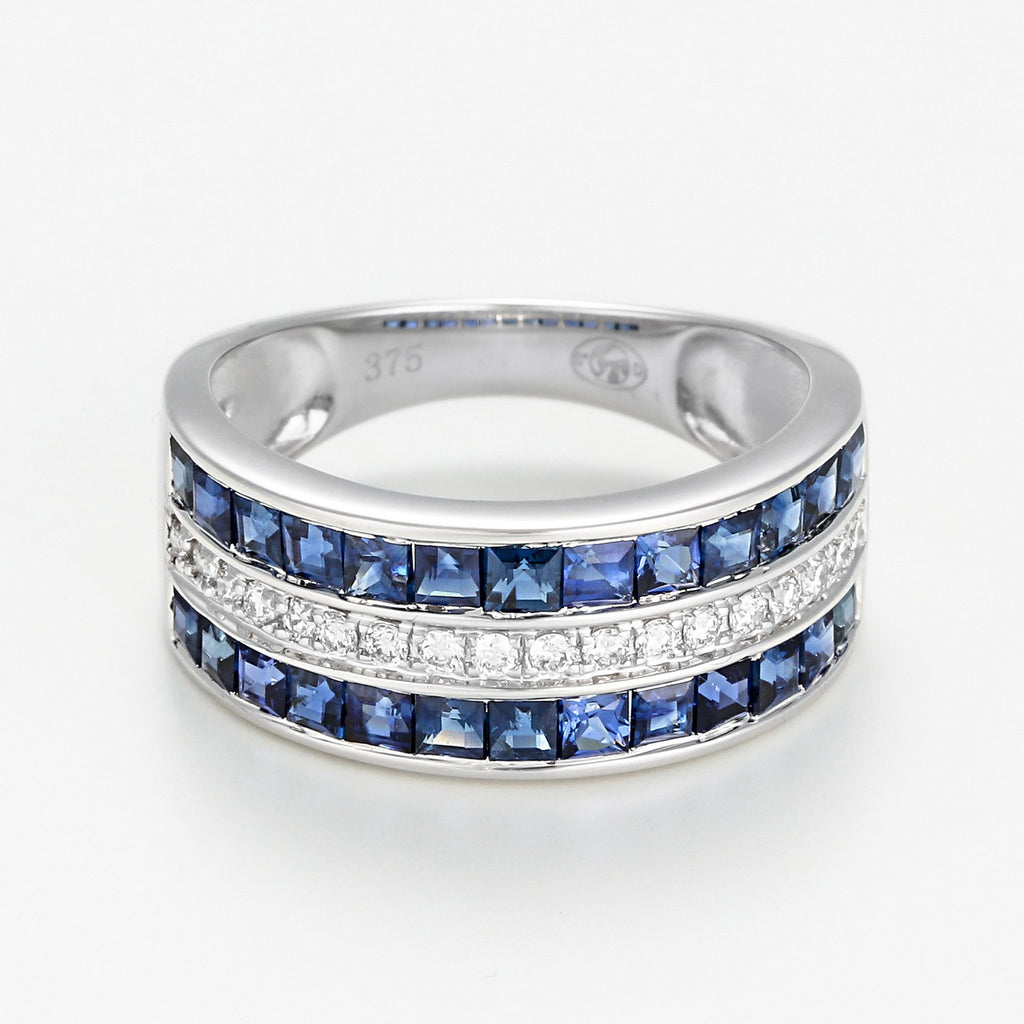 "Princesses Sapphire" Ring, 0.17/18 diameter, 1.7/26 sapphire - 375/1000 White Gold