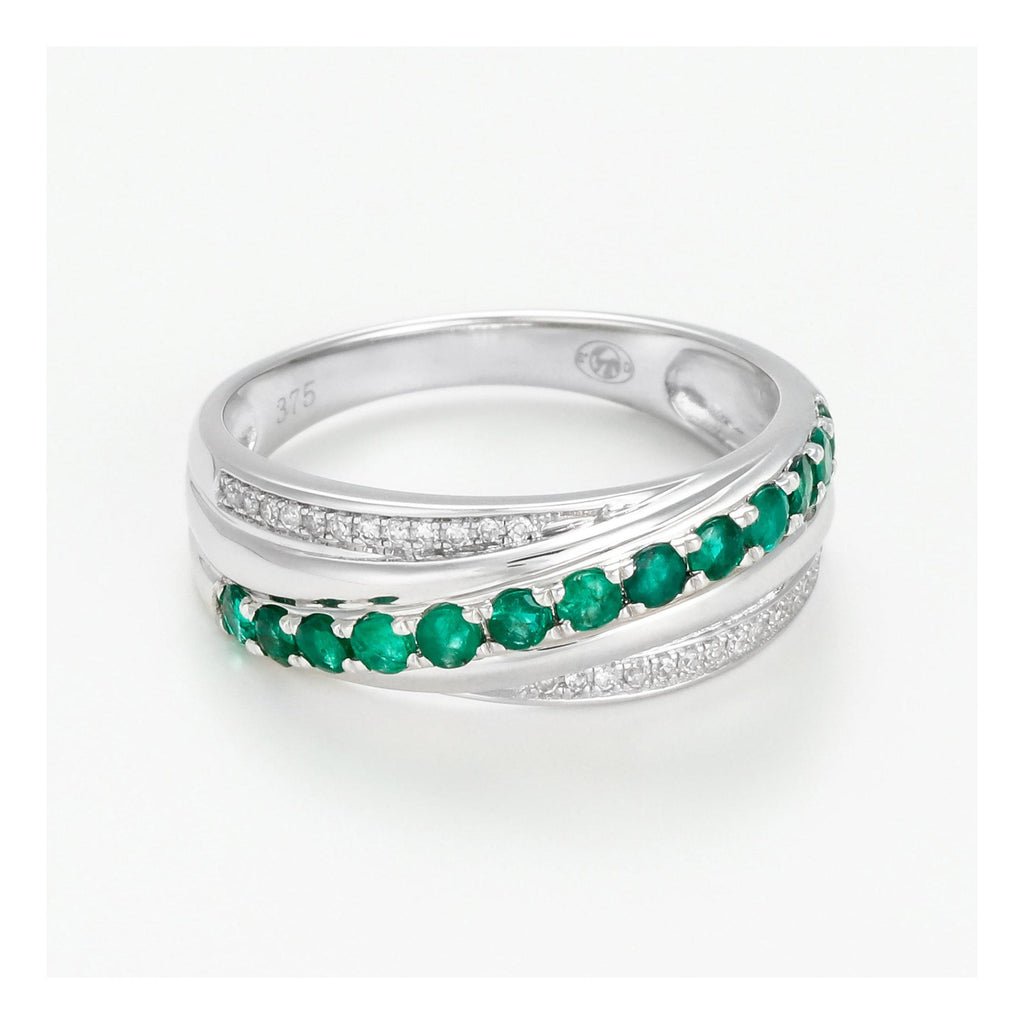 Bague "Entrelacs Emeraude" Or Blanc 375/1000