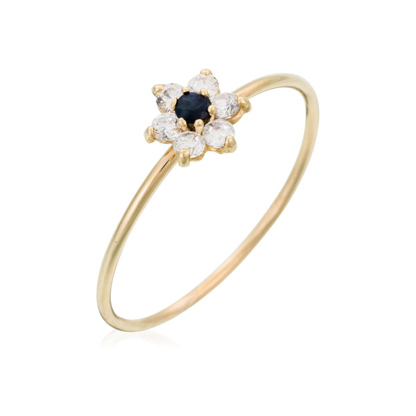 “Blue Flower” Sapphire Ring, 375/1000 Yellow Gold