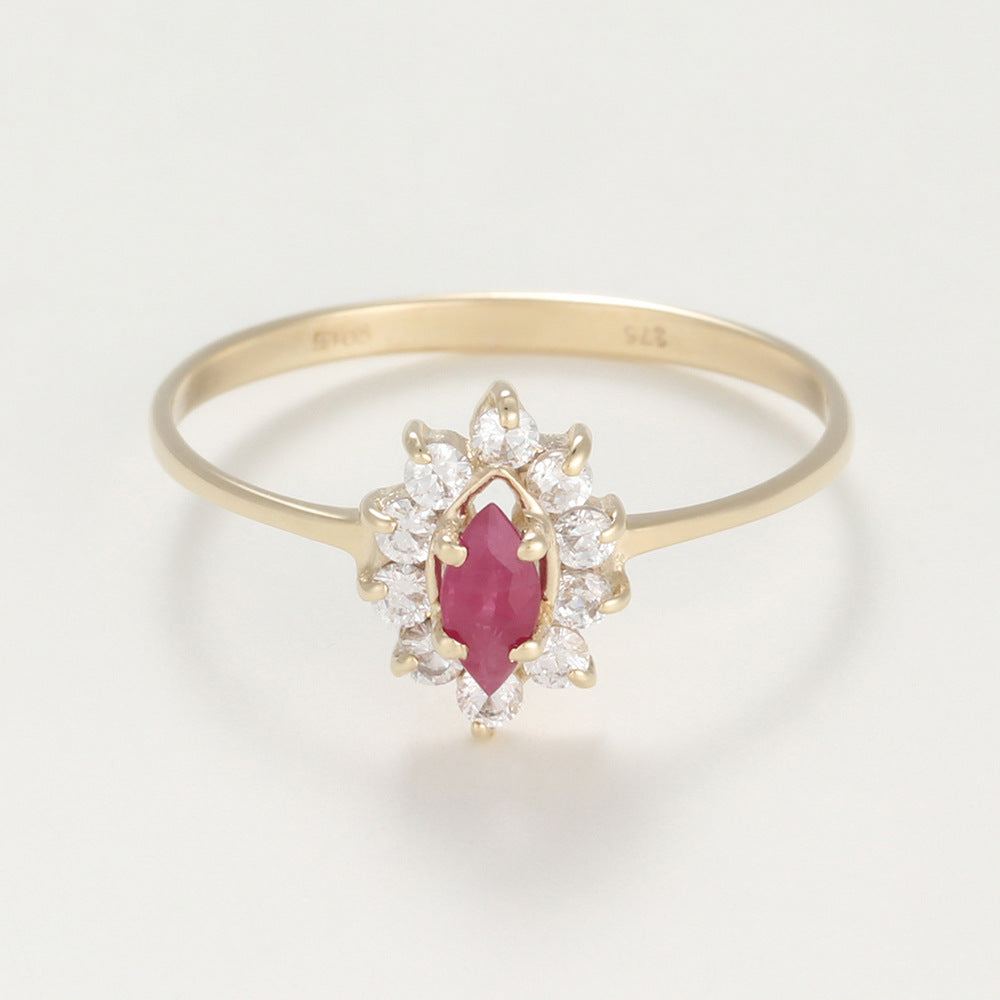 “Vera” Ruby Ring 375/1000 Yellow Gold And Zirconium