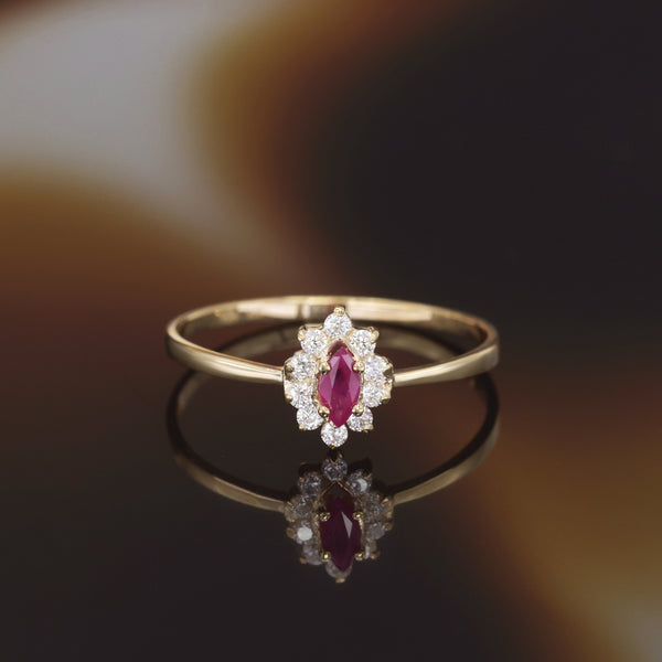 “Vera” Ruby Ring 375/1000 Yellow Gold And Zirconium