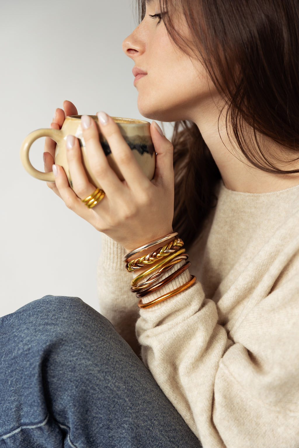 Pulsera Budista Trenzada (Gold / Brown / Champagne / Abricot Doré)