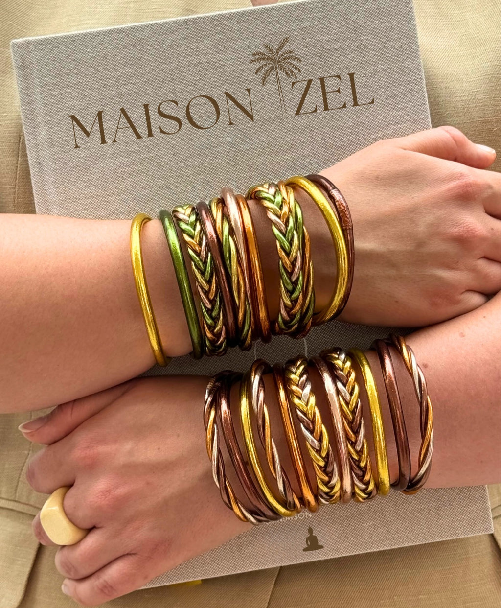 Pulsera Budista Trenzada (Gold / Brown / Champagne / Abricot Doré)