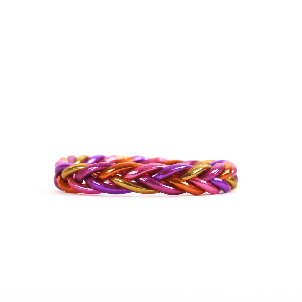 Pulsera Budista Trenzada Dorada, Fucsia, Naranja, Violeta