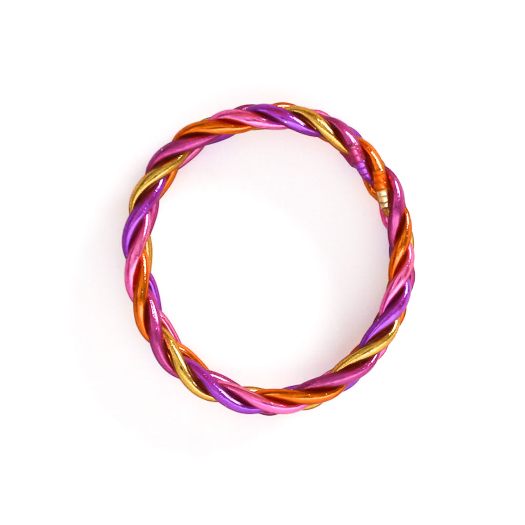 Pulsera Budista Trenzada Dorada, Fucsia, Naranja, Violeta