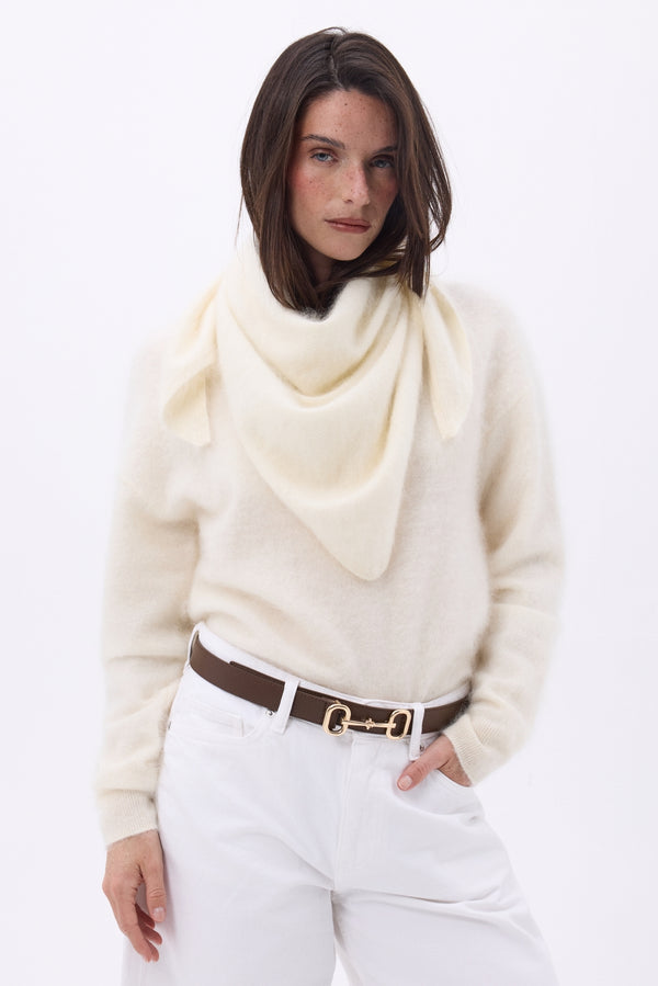 Bandana Triangle Oversize – Cachemire Brossé Brea - Blanc - Femme - 100% Cachemire Brosse