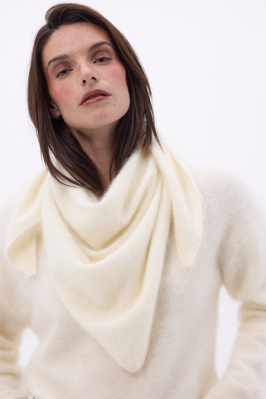 Bandana Triangle Oversize – Cachemire Brossé Brea - Blanc - Femme - 100% Cachemire Brosse