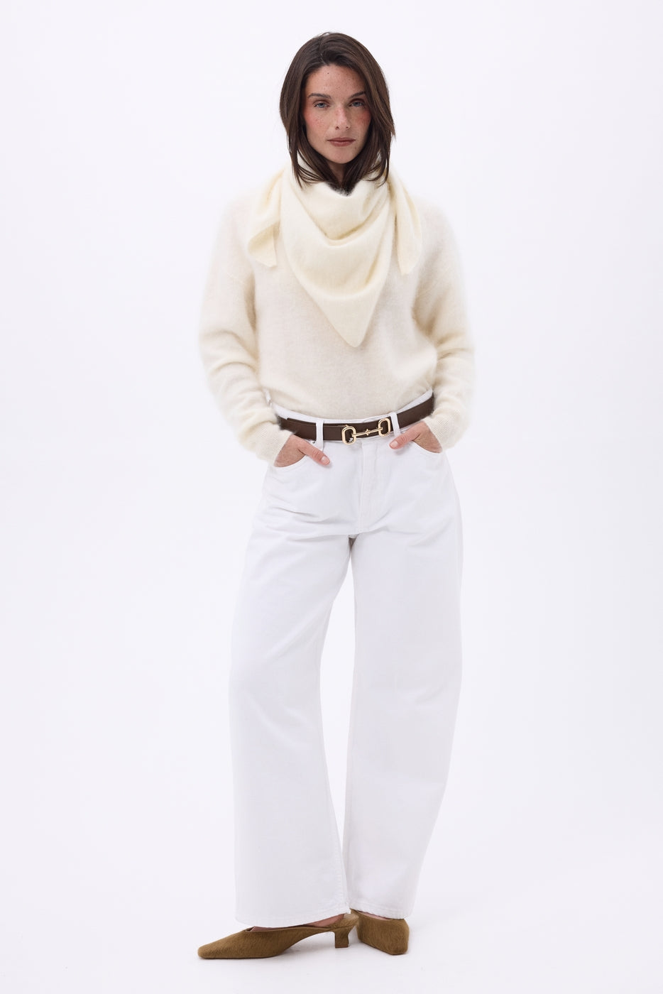 Bandana Triangle Oversize – Cachemire Brossé Brea - Blanc - Femme - 100% Cachemire Brosse