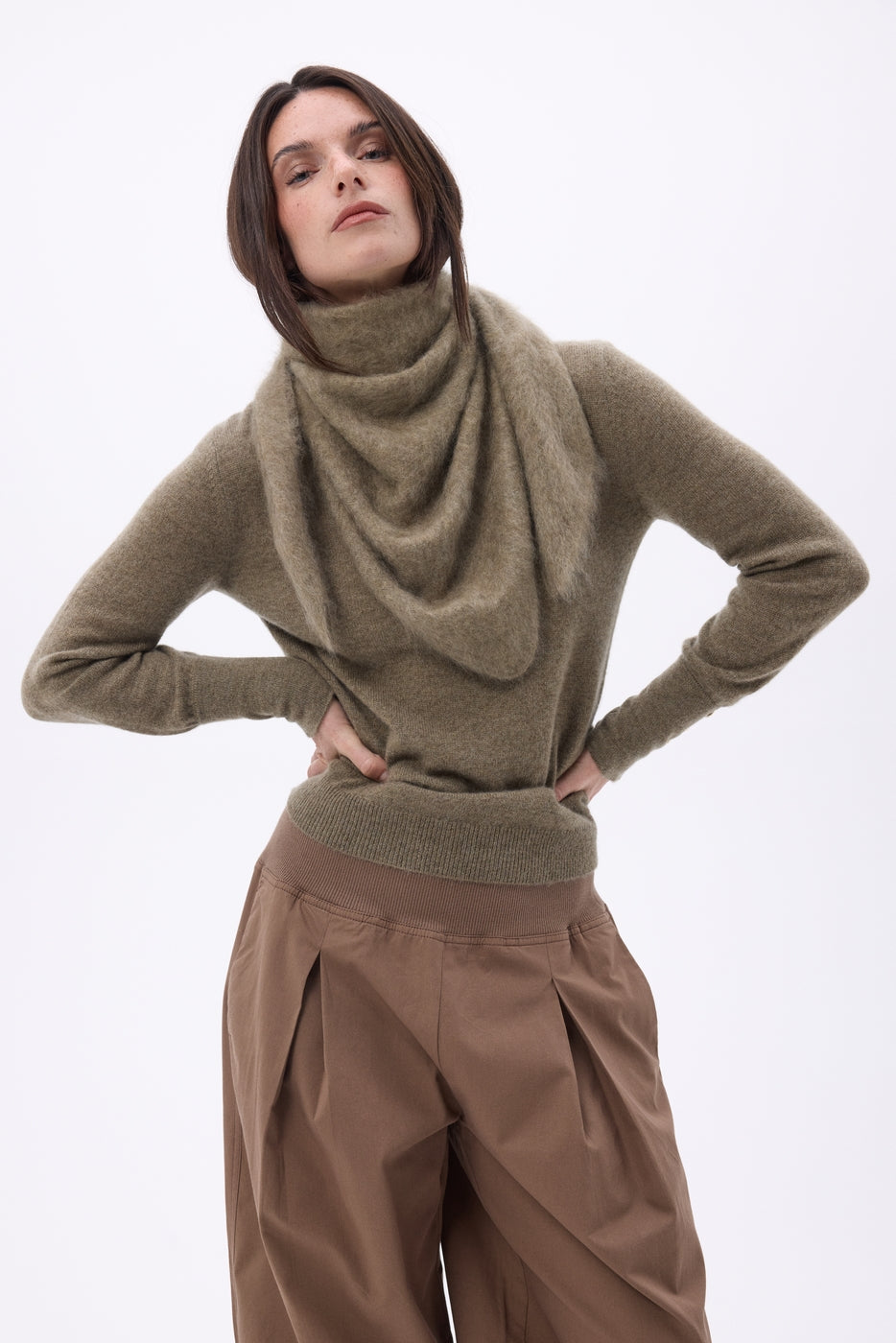Bandana triangular oversize – Cachemira cepillada Brea - Caqui jaspeado - Mujer