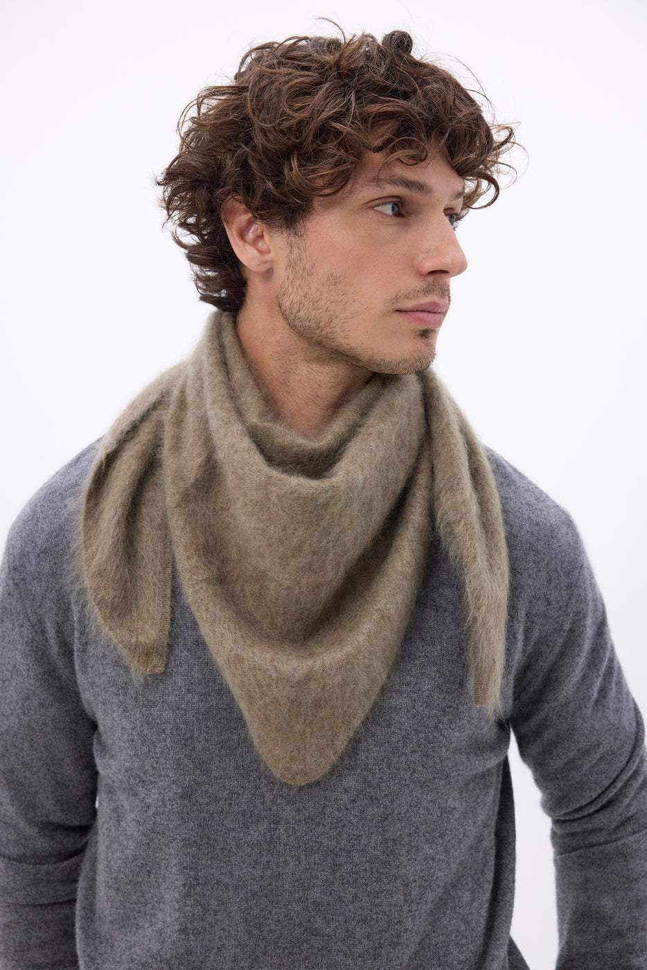 Bandana triangular oversize – Cachemira cepillada Brea - Caqui jaspeado - Hombre