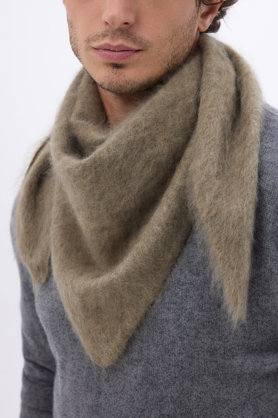 Bandana triangular oversize – Cachemira cepillada Brea - Caqui jaspeado - Hombre