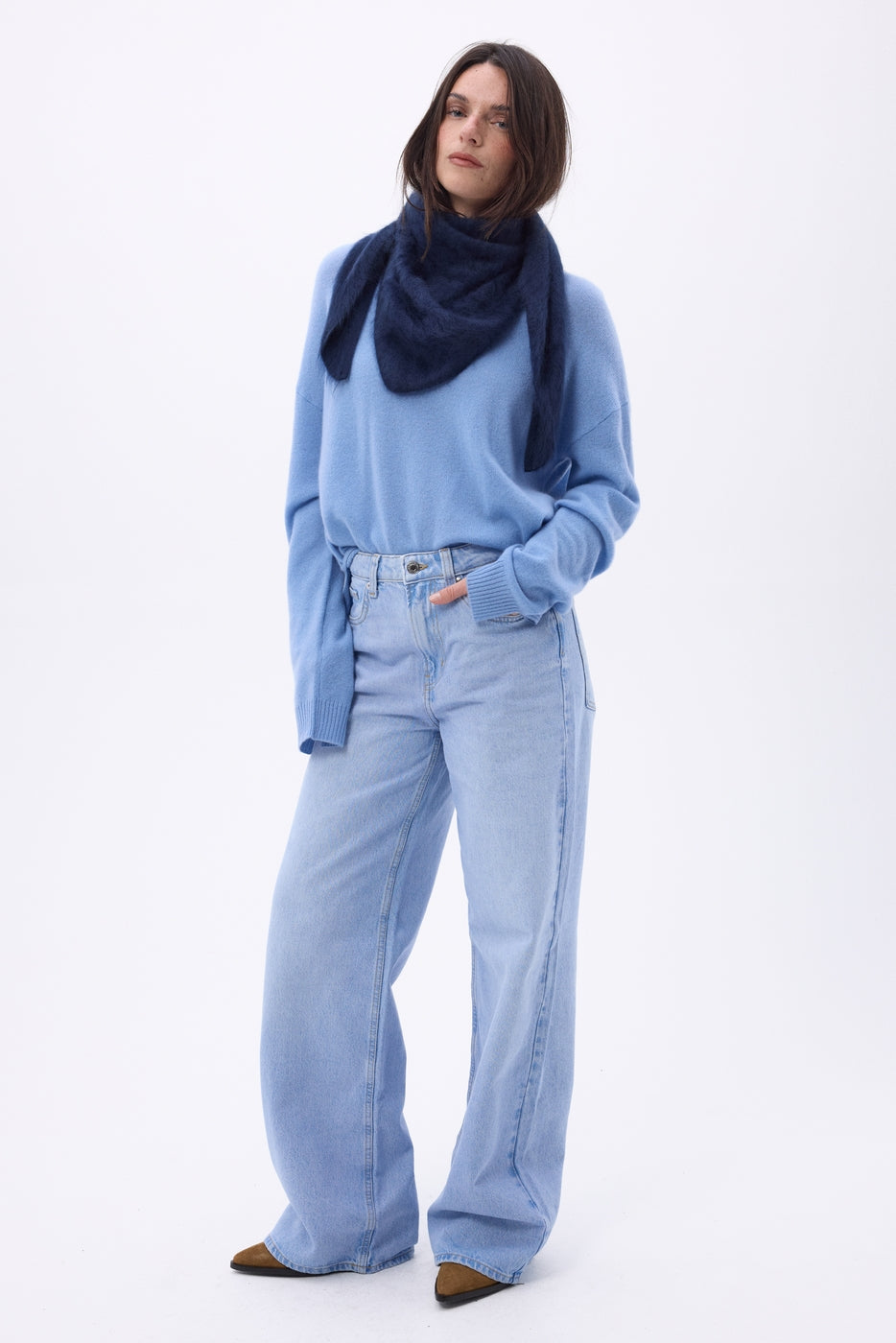 Bandana Triangle Oversize – Cachemire Brossé Brea - Bleu Marine - Femme