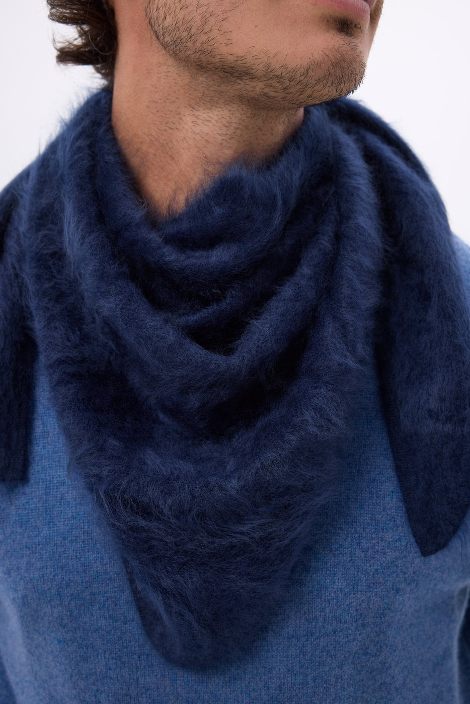 Oversized Triangle Bandana – Brushed Cashmere Brea - Navy Blue - Men