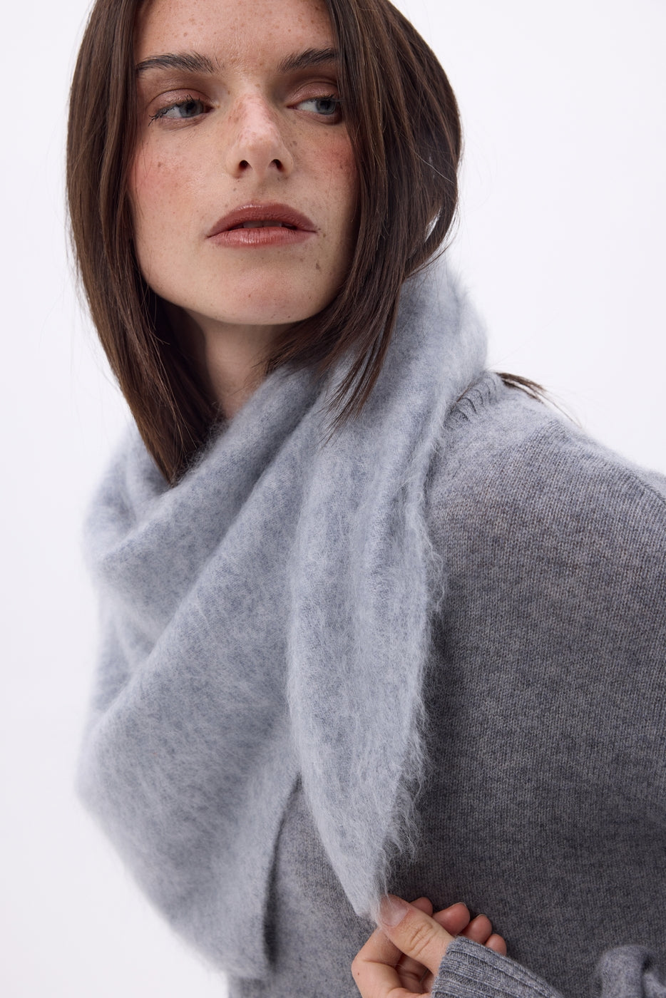 Bandana Triangle Oversize – Cachemire Brossé Brea - Gris Clair - Femme - 100% Cachemire Brosse