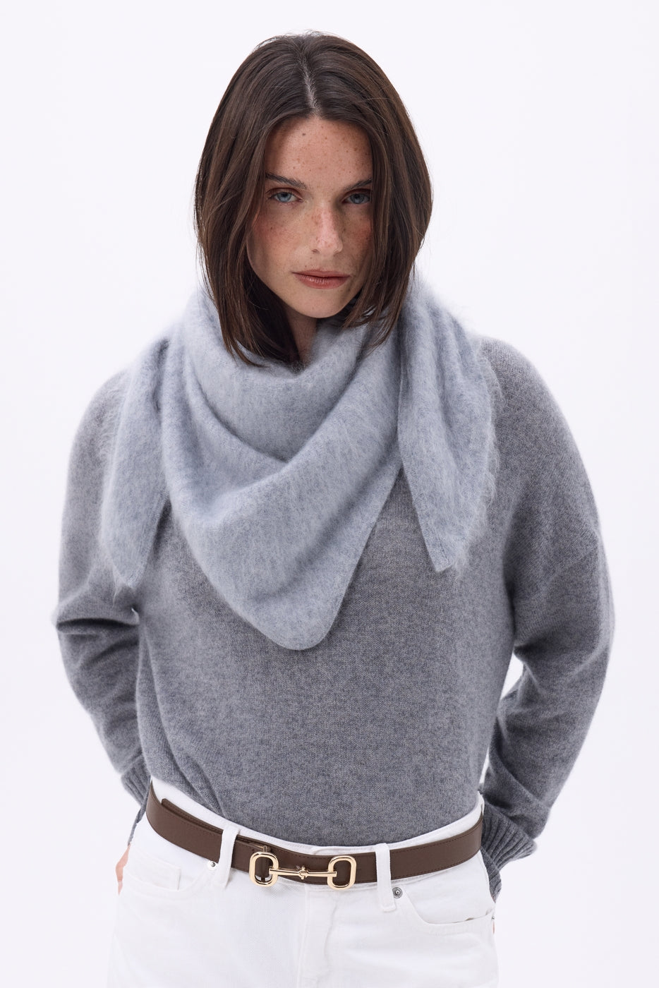 Bandana Triangle Oversize – Cachemire Brossé Brea - Gris Clair - Femme - 100% Cachemire Brosse