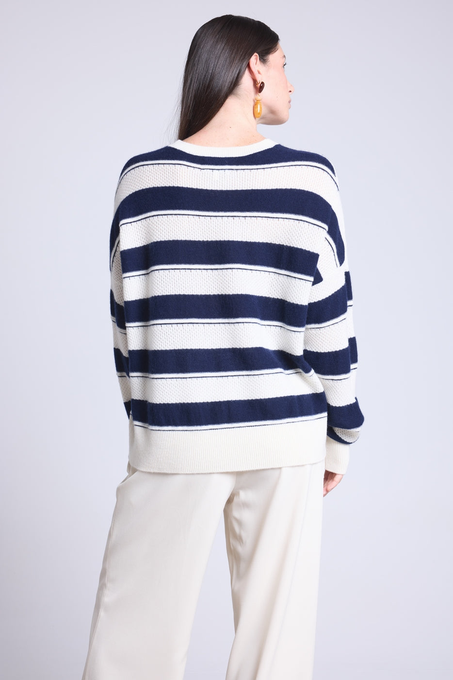 Bridget Textured Striped Crew-Neck Jumper - Navy And White - Women