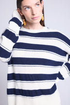 Bridget Textured Striped Crew-Neck Jumper - Navy And White - Women