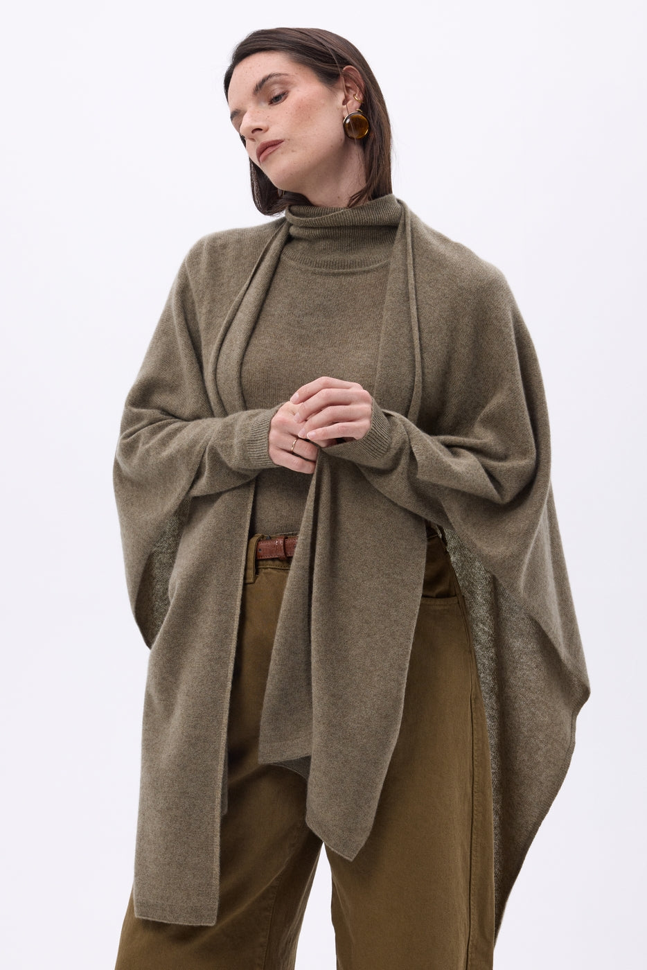 Poncho Brise - Kaki Melange - Donna - 100% Cashmere