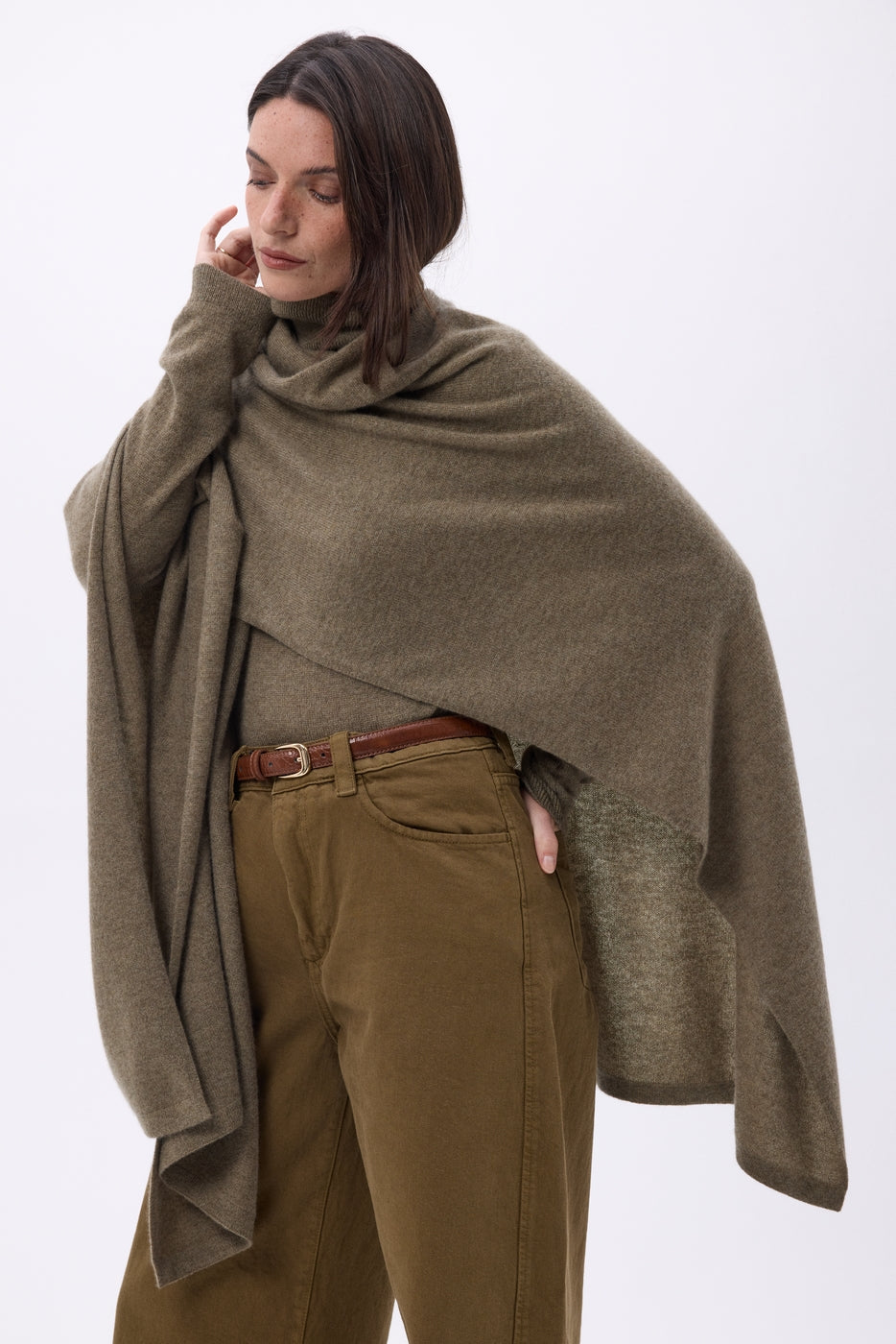 Poncho Brise - Kaki Melange - Donna - 100% Cashmere