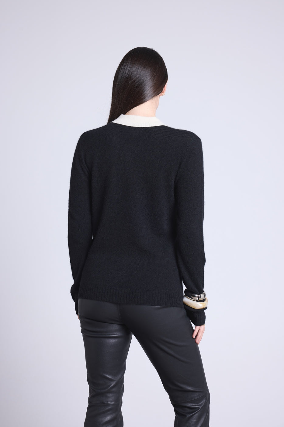 Jersey de cuello polo con botones Brume - Negro blanco - Mujer