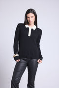 Jersey de cuello polo con botones Brume - Negro blanco - Mujer