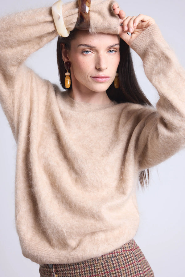 Brushy Cashmere Oversized Sweater - Cream Beige - Women
