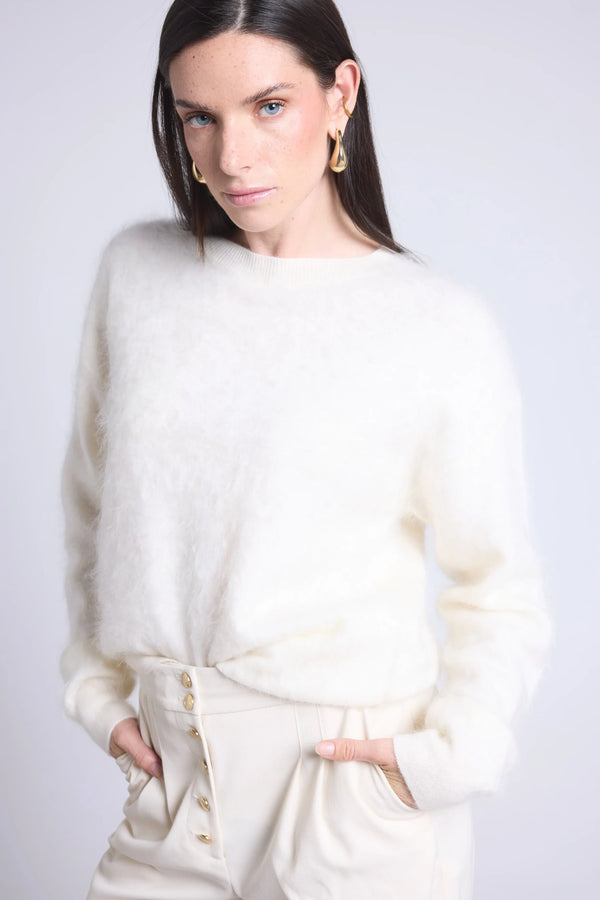Brushy Cashmere Oversized Sweater - White - Women