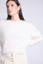 Brushy Cashmere Oversized Sweater - White - Women