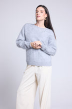 Oversize Striktrøje I Børstet Kashmir Brushy - Lysegrå - Dame - 100 % børstet kashmir