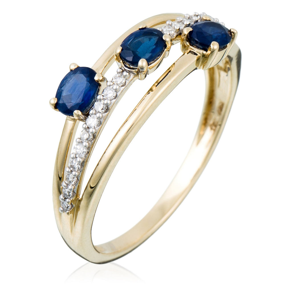Anillo “Trío de Zafiros” D0.09Ct/20 + Zafiro0.69Ct/3 – Oro Amarillo 375/1000