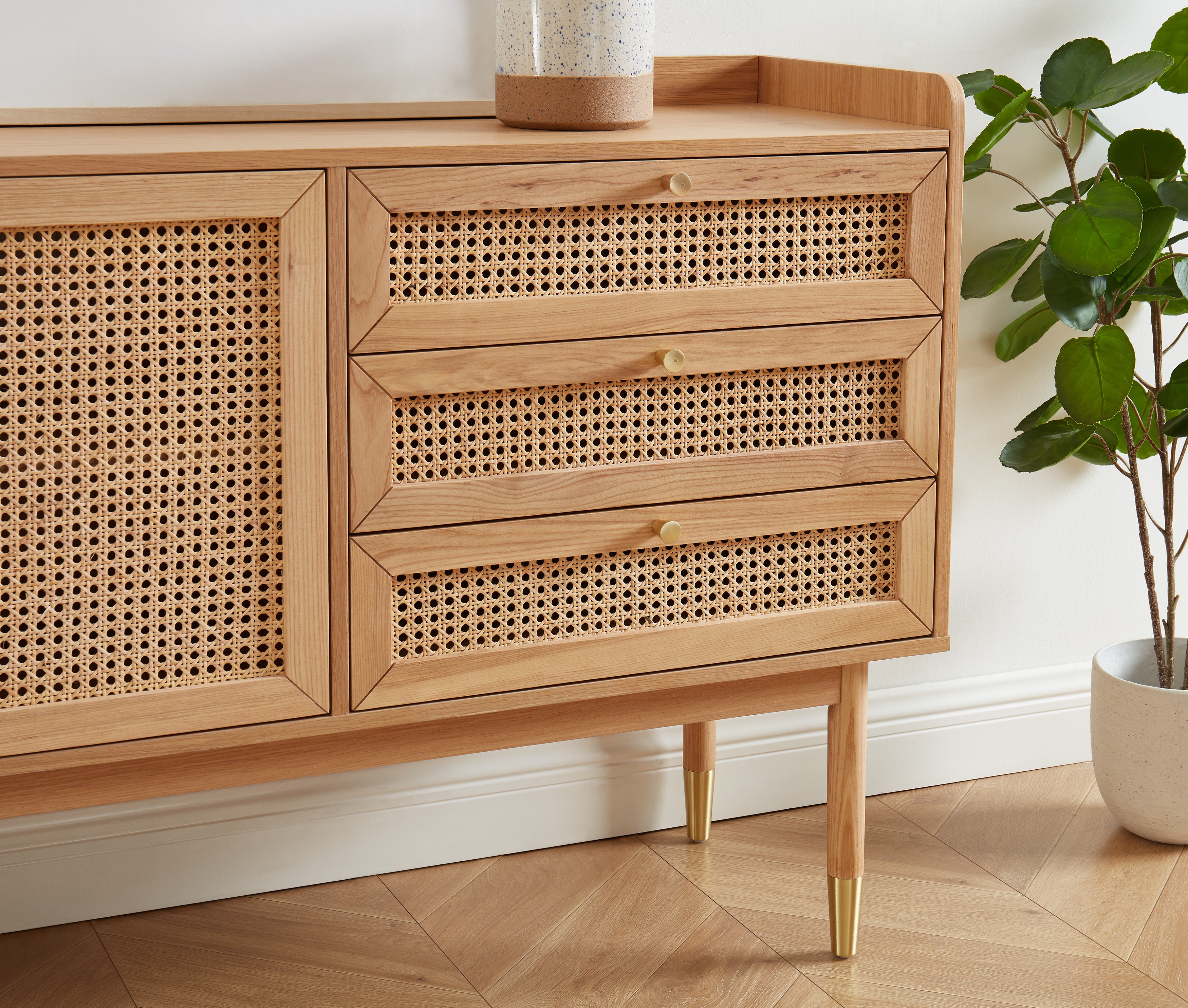 Leon - Buffet - Oak And Rattan Canework