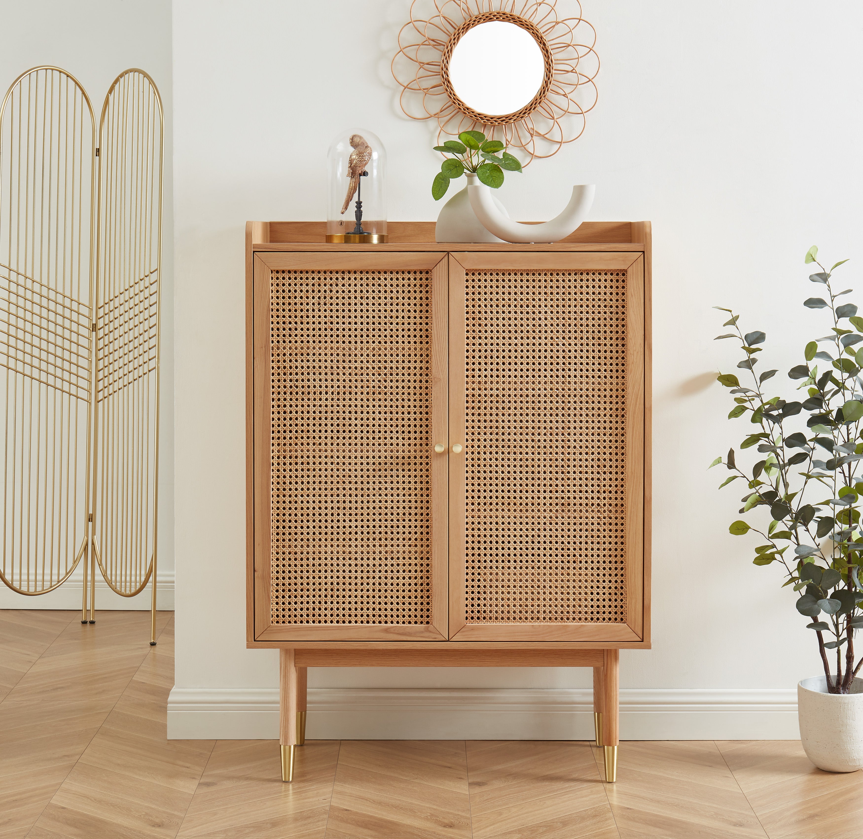 Leon - Sideboard - Oak Veneer And Rattan Canework