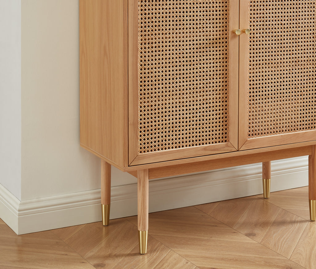 Leon - Sideboard - Oak Veneer And Rattan Canework