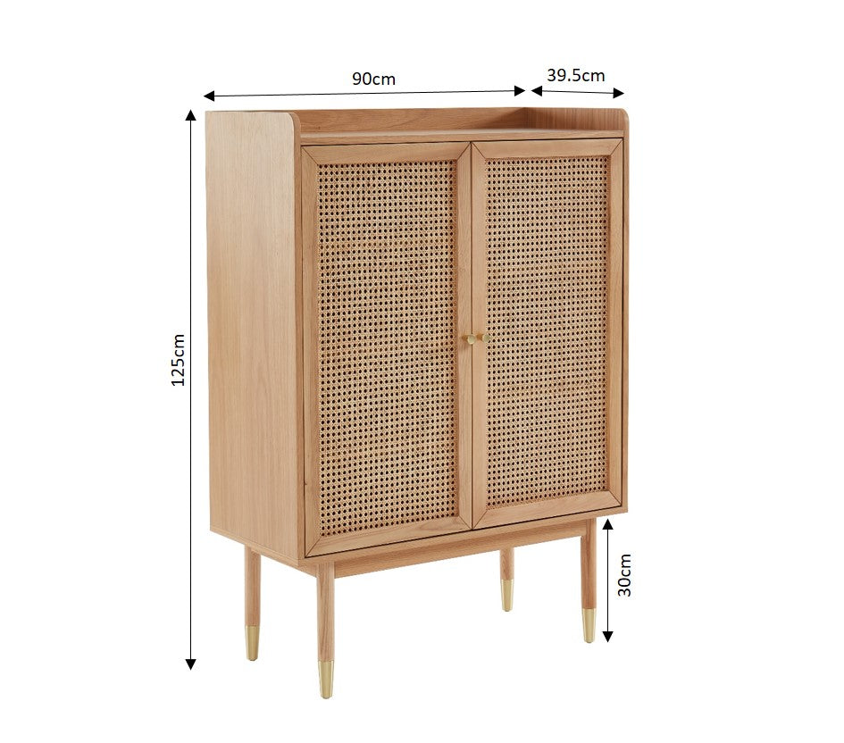 Leon - Sideboard - Oak Veneer And Rattan Canework