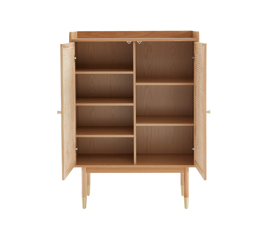 Leon - Sideboard - Oak Veneer And Rattan Canework