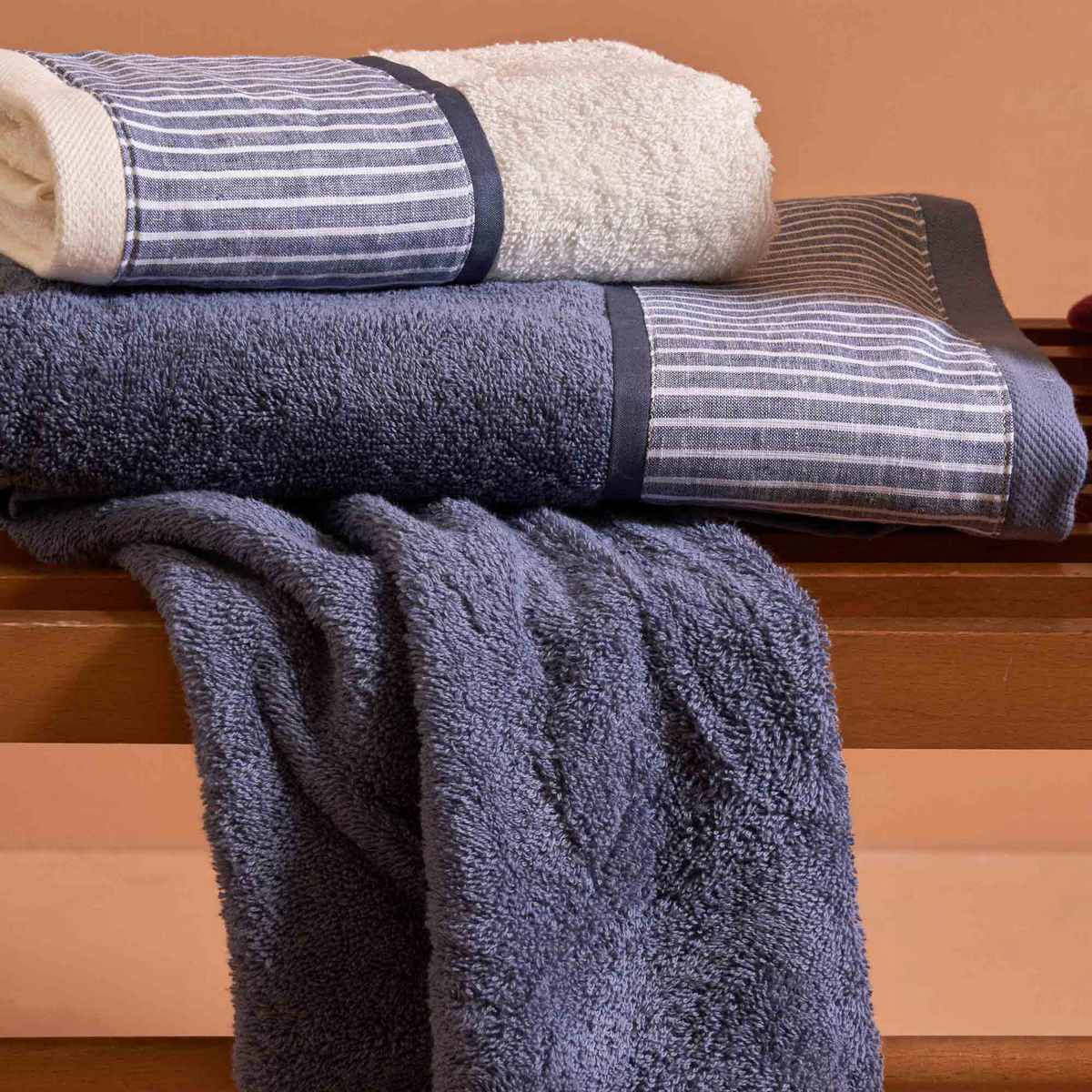 Conjunto De Toallas De Baño Y De Invitados Castellina - Marfil/Denim