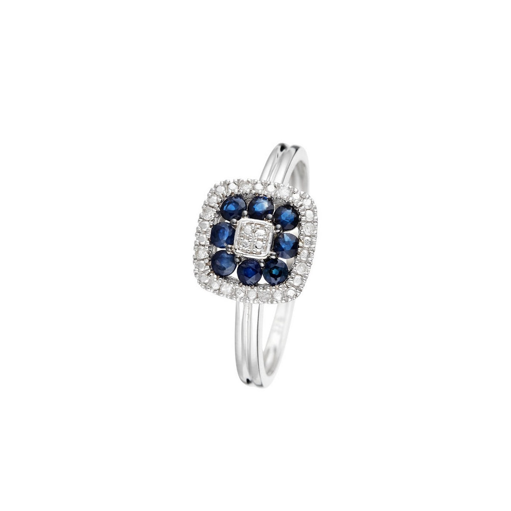 "Volga" Ring with 0.03/8 Diamonds &amp; 0.58/8 Sapphire - 375/1000 White Gold