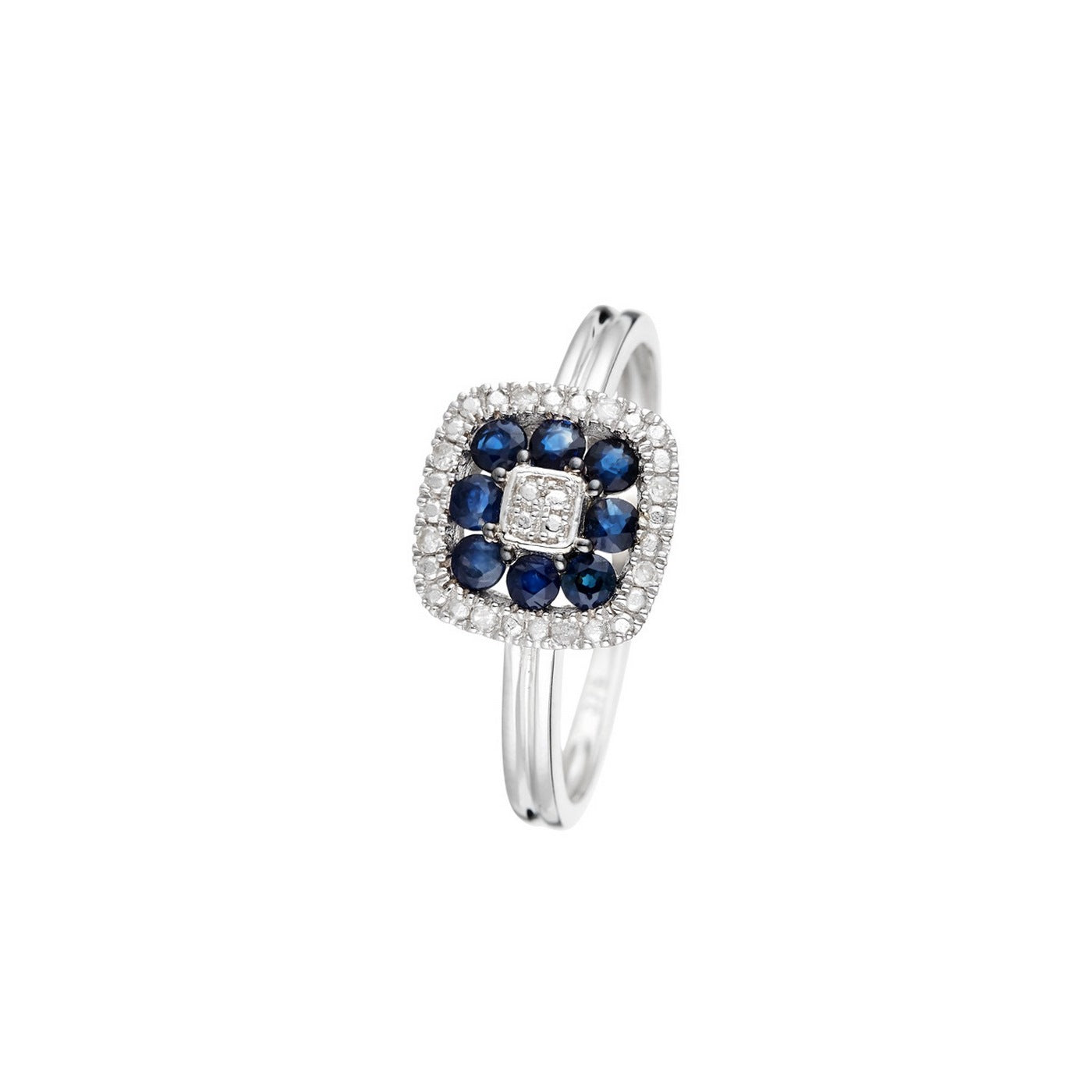 "Volga" Ring with 0.03/8 Diamonds &amp; 0.58/8 Sapphire - 375/1000 White Gold