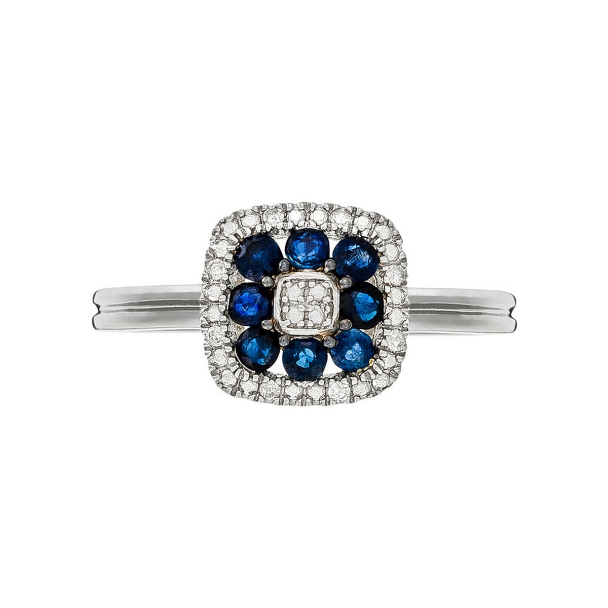 Ring "Volga" D0,03/8 & Safir 0,58/8 - 9 karat hvidguld (375/1000)