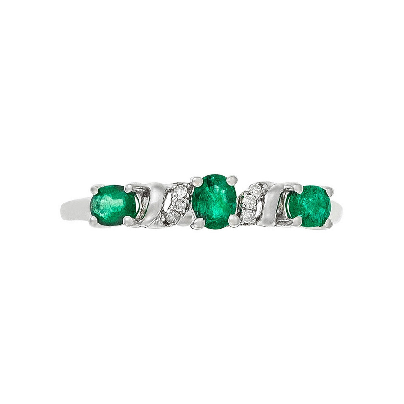 Bague "Abaya" Diamants 0,03/6 & Emeraudes 0,60/3 - Or Blanc 375/1000
