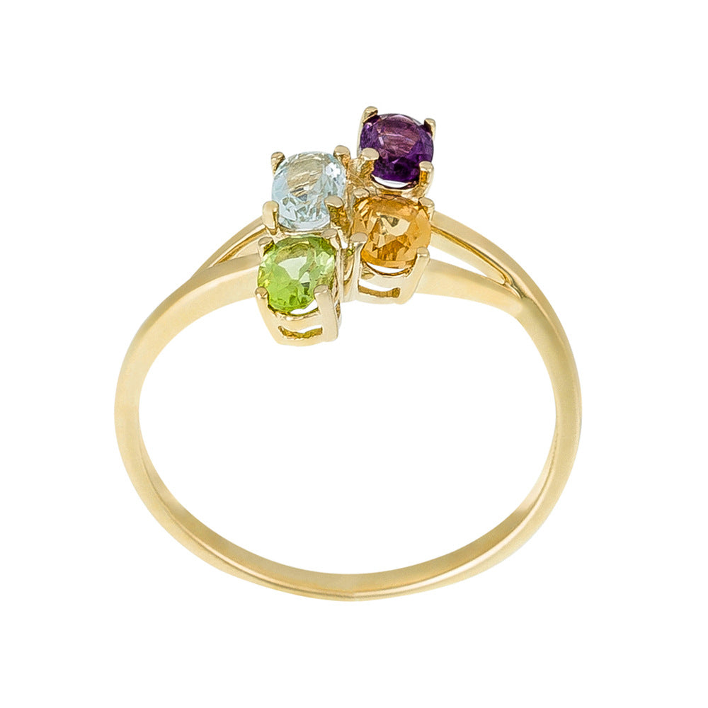 Anillo “Bornéo” Amatista 0.18/1, Topacio Azul 0.24/1, Citrino 0.18/1 y Peridoto - Oro amarillo 375/1000