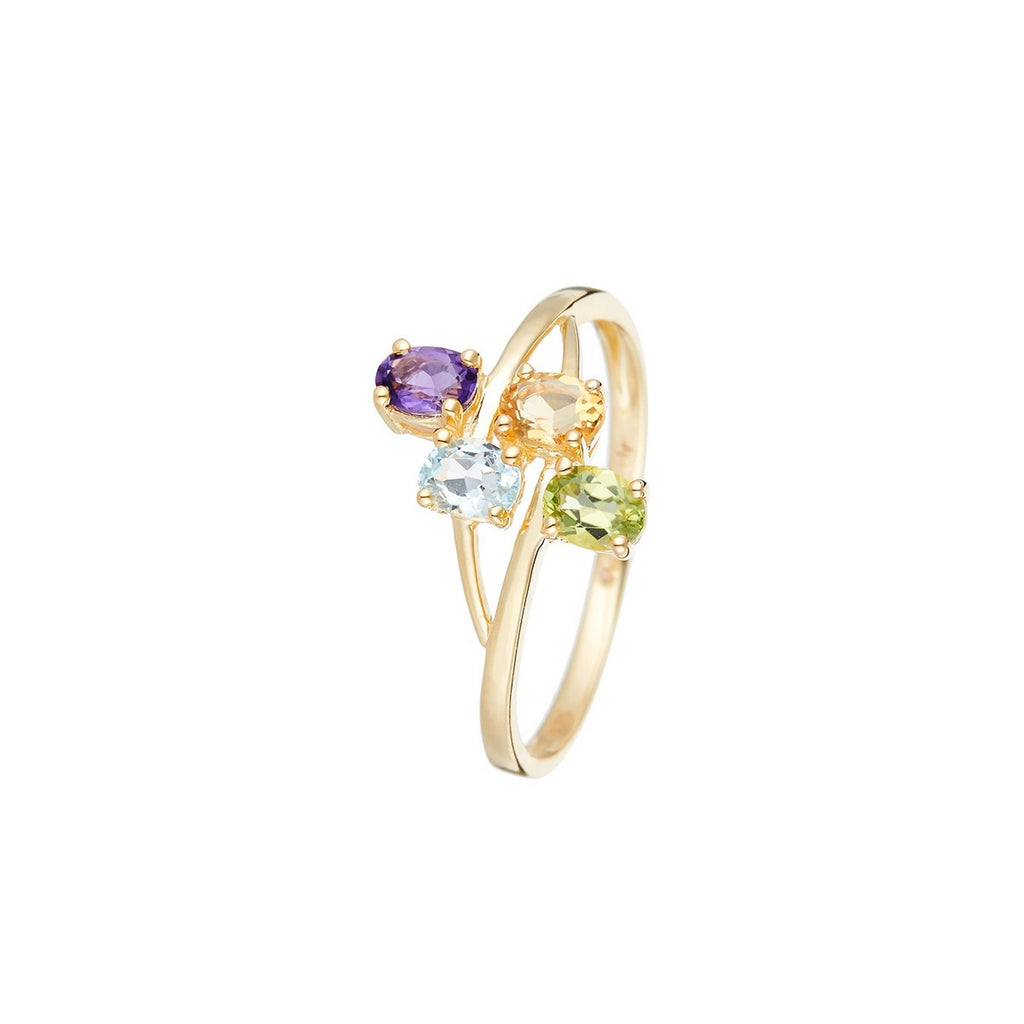 "Borneo" Ring: Amethyst 0.18/1, Blue Topaz 0.24/1, Citrine 0.18/1 and Peridot - 375/1000 Yellow Gold