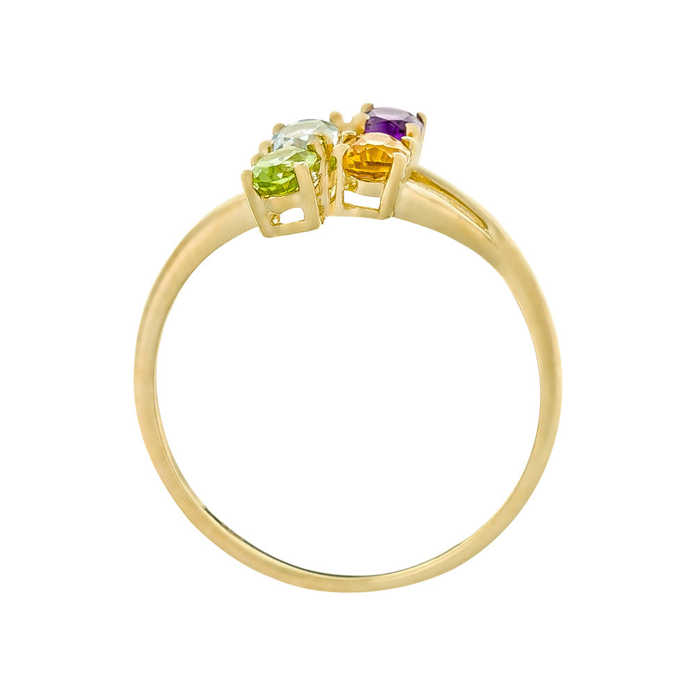 Anillo “Bornéo” Amatista 0.18/1, Topacio Azul 0.24/1, Citrino 0.18/1 y Peridoto - Oro amarillo 375/1000