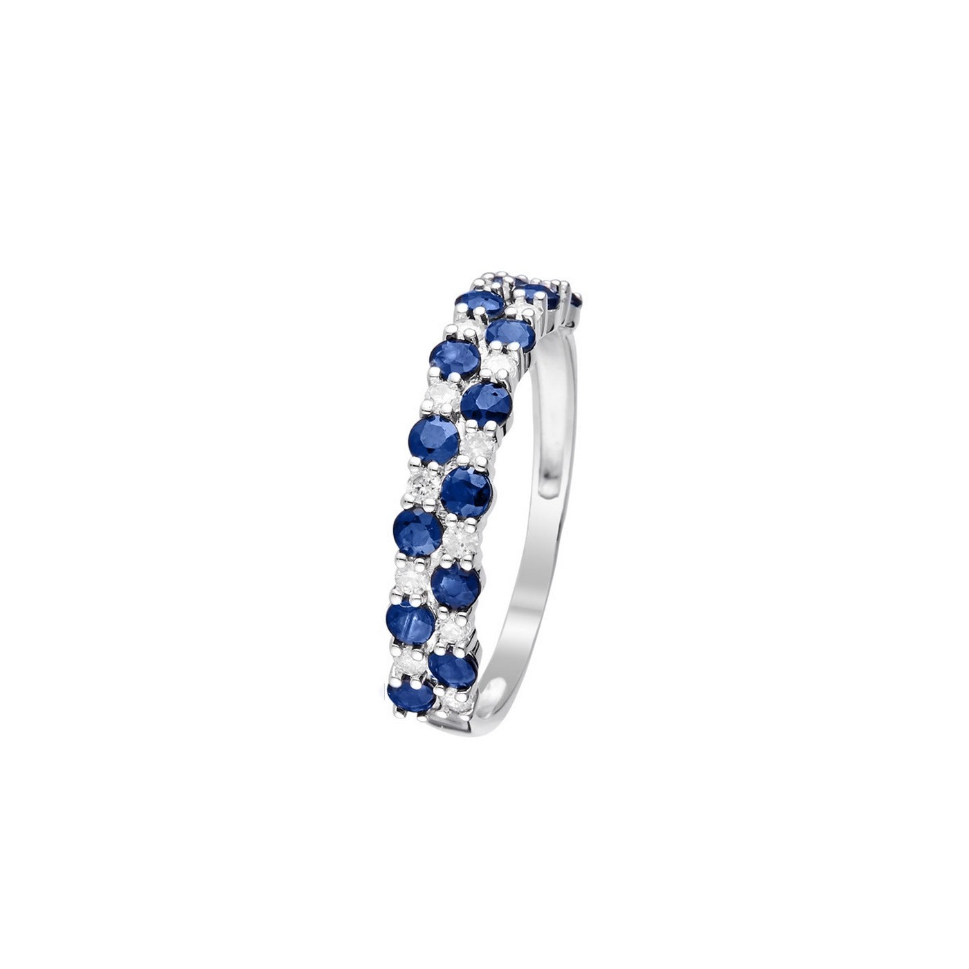 Anillo "Princess Grace" Diamantes 0.21/14 + Zafiros 1.4/14 - Oro blanco 375/1000