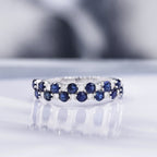 Anillo "Princess Grace" Diamantes 0.21/14 + Zafiros 1.4/14 - Oro blanco 375/1000