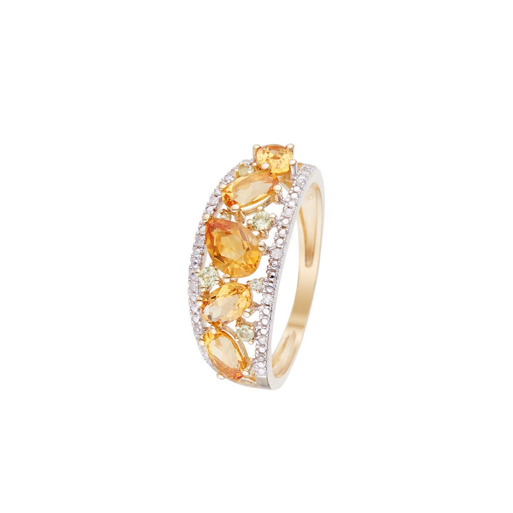 Anillo "Olivinos" D0.05/16 & Peridoto 0.14/6 & Citrino 1.30/5 - Oro Amarillo 375/1000