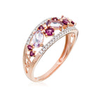 "Amore" Ring 0.12/36, Rhodolite Garnet 0.37/8 And Pink Amethyst 0.53/3 - 375/1000 Rose Gold