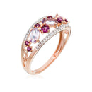 Bague "Amore" 0,12/36, Rhodolite Garnet 0,37/8 Et Améthyste Rose 0,53/3 - Or Rose 375/1000